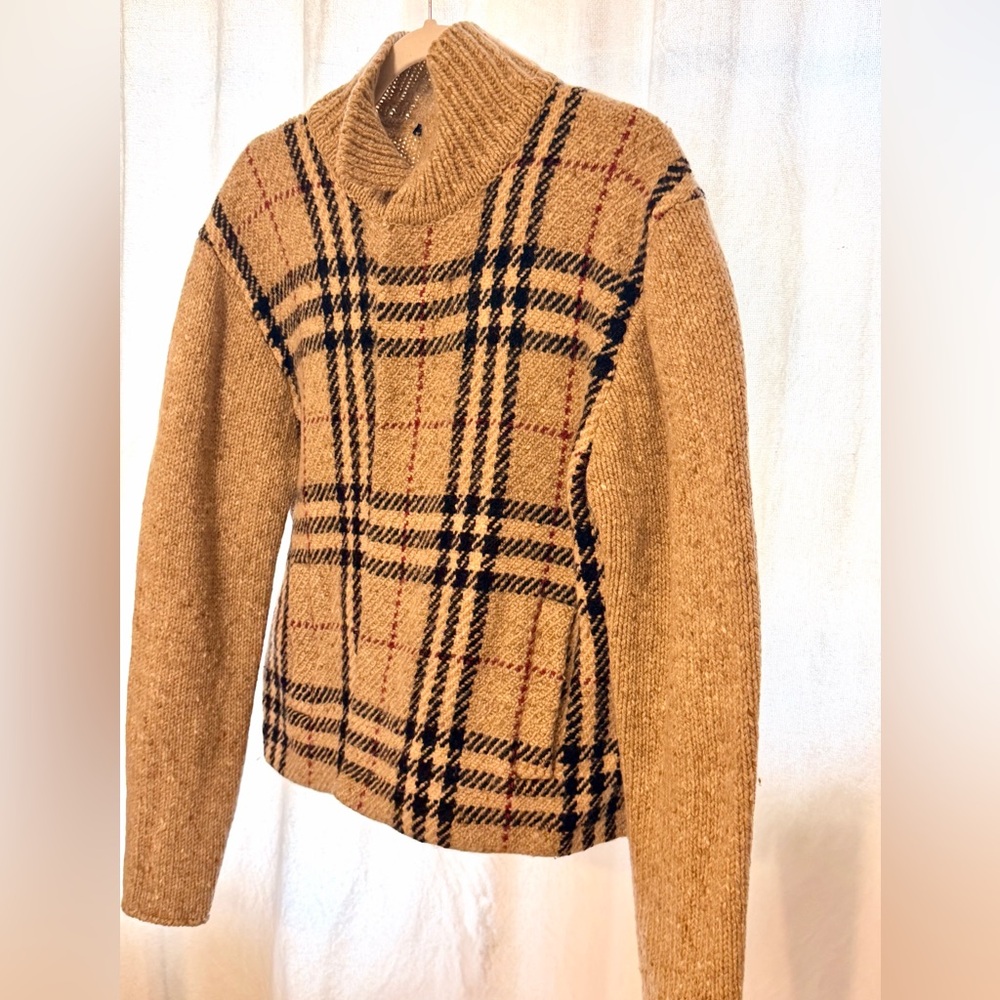 Burberry Camel Plaid Turtleneck Sweater with Black Check - Picture 2 of 9